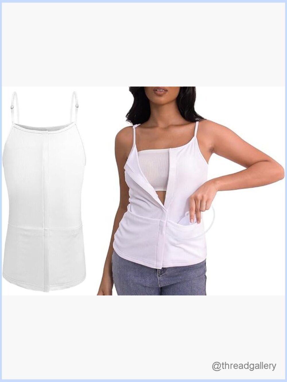 Mastectomy Recovery Tank Top with Drain Pockets Front Velcro Closure
